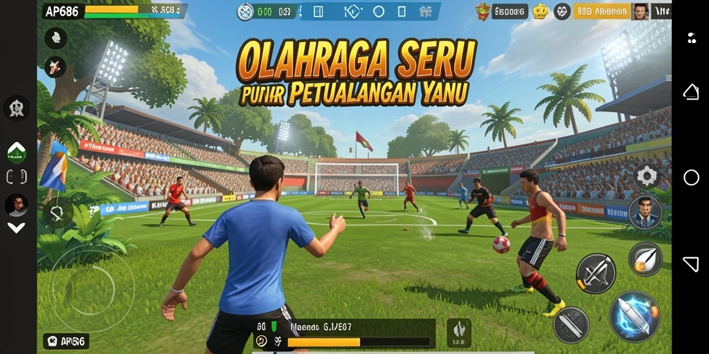 Tangkapan layar AP686 menampilkan aksi seru di lapangan olahraga.