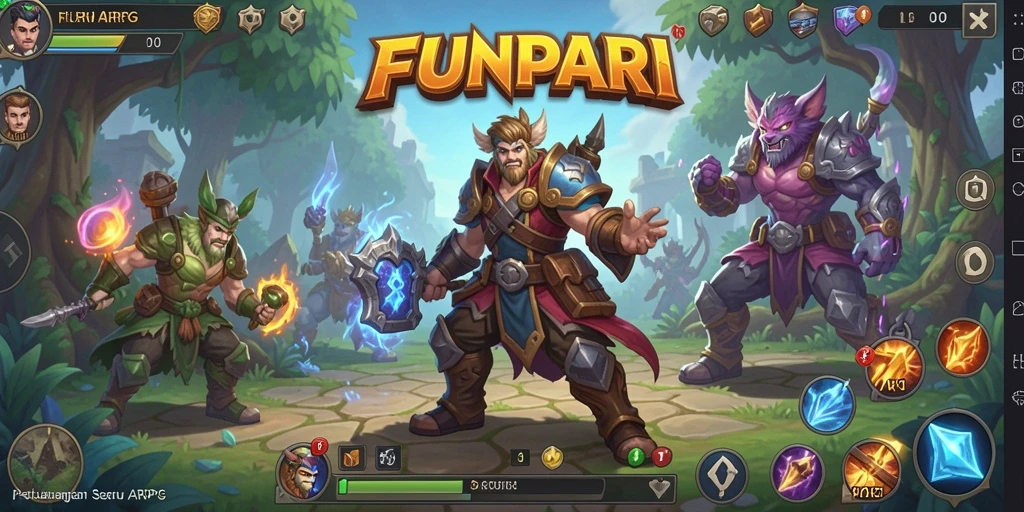 Tangkapan layar utama FUNPARI menampilkan aksi seru dalam petualangan ARPG.