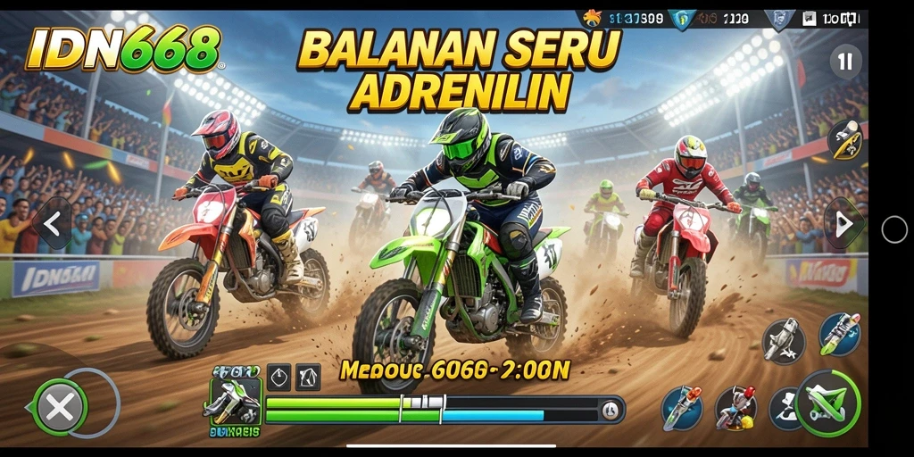 Tangkapan layar gameplay IDN668 menampilkan balapan seru dengan grafik yang menawan.