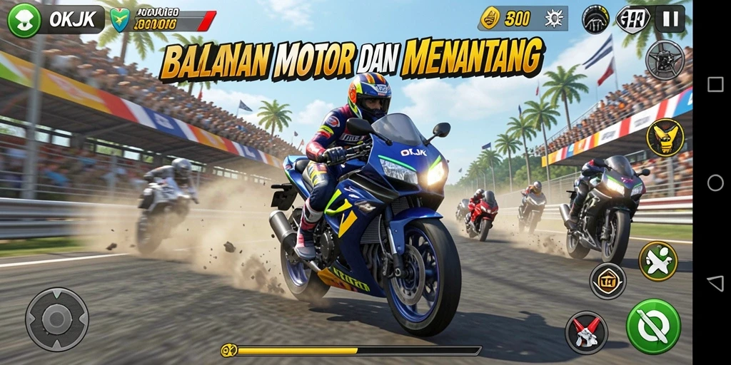 Gameplay seru dengan balapan motor yang menantang.